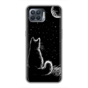 Чохол з принтом для OPPO Reno 4 Lite (AlphaPrint) Модні коти (Котик і місяць)