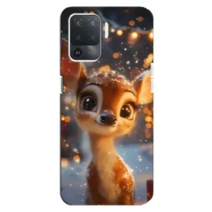 Яркий чехол для OPPO Reno 5 Lite с Зимними Оленятами (Олененок среди гирлянд)