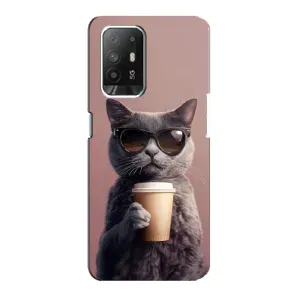 Чохол з принтом стильні тварини для OPPO Рeнo 5з (Кіт з кавою)