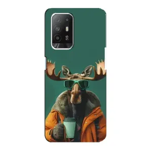 Чохол з принтом стильні тварини для OPPO Рeнo 5з (Лось з кавою)