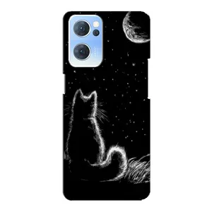 Чохол з принтом для Oppo Reno7 5G (AlphaPrint) Модні коти (Котик і місяць)