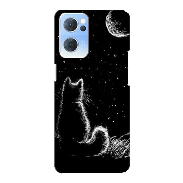 Чехол с принтом «Котик и луна» для OPPO Reno7 5G Чехол с принтом «Котик и луна» для OPPO Reno7 5G