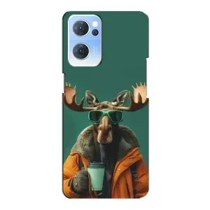 Чохол з принтом стильні тварини для OPPO Reno7 5G (Лось з кавою)