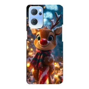 Яркий чехол для OPPO Reno7 5G с Зимними Оленятами (Олень с шарфом)