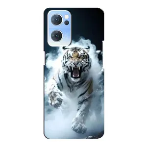 Чохол з картинкою 'Хижаки' для Oppo Reno7 5G (Білий тигр у диму)