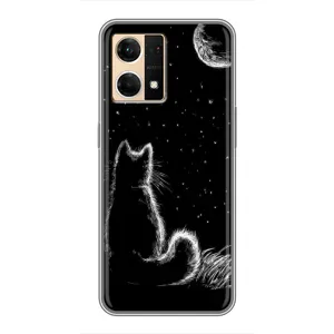 Чохол з принтом для Oppo Reno7 Pro 5G (AlphaPrint) Модні коти (Котик і місяць)