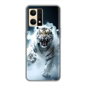 Чохол з картинкою 'Хижаки' для Oppo Reno7 Pro 5G (Білий тигр у диму)