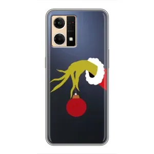 Зимние Чехлы для ОППО Рено7 4G - прозрачный фон (Гринч с игрушкой)
