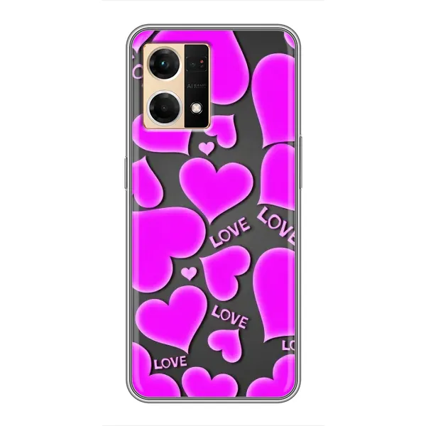 Чохол з принтом «Pink hearts» для OPPO Reno7 4G