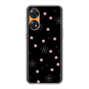 Чохол з розовим принтом для Oppo Reno 8T (Рожеві квіти на чорному)