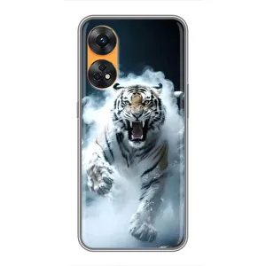 Чохол з картинкою 'Хижаки' для Oppo Reno 8T (Білий тигр у диму)