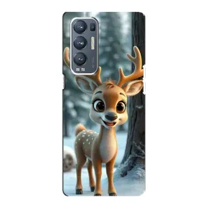 Яркий чехол для OPPO Reno5 Pro Plus (5G) с Зимними Оленятами (Олененок в лесу)
