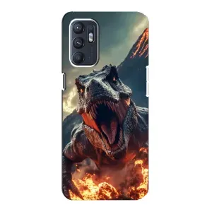 Чехол с картинкой «Хищники» для Oppo Reno6 4G (Огненный динозавр)