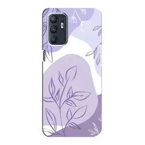 Силиконовый чехол с принтом в цветах на Oppo Reno6 4G (Фиолетовые листья абстракция)