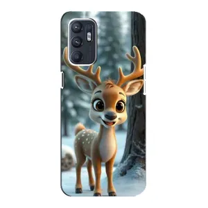 Яскравий чохол для OPPO Reno6 4G з Зимові Оленята (Оленятко в лісі)