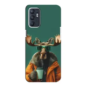 Чохол з принтом стильні тварини для OPPO Reno6 5G (Лось з кавою)