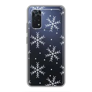 Зимние Чехлы для Поко М4 Про 4G - прозрачный фон (Белые снежинки)