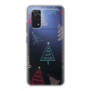 Зимние Чехлы для Поко Х4 Про 5G - прозрачный фон (Рождественские елки)