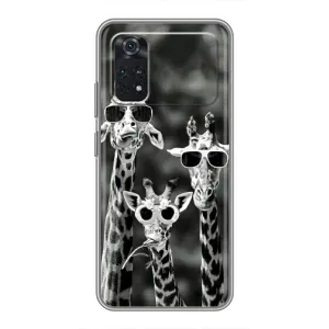 Силиконовый чехол с КАРТИНКАМИ лето для Xiaomi POCO X4 Pro 5G (AlphaPrint) (Жирафы в очках)