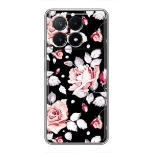 Чехлы с Цветами для Xiaomi POCO X6 Pro (5G) (VPrint) (Цветочки на черном)