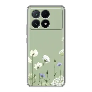 Чехол с цветочным принтом на ПОКО Х6 Про (5G) (Цветы на зеленом)