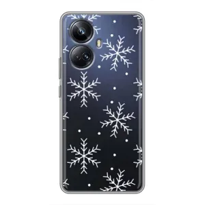 Зимні Чохли для RealMe 10 Pro Плюс - прозорий фон (Білі сніжинки)