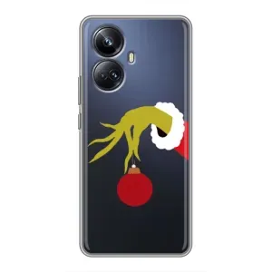 Зимні Чохли для RealMe 10 Pro Плюс - прозорий фон (Грінч з іграшкою)