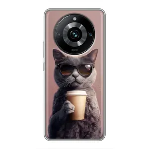 Чехол с принтом стильные животные для Реалми 11 Про Плюс (Кот с кофе)