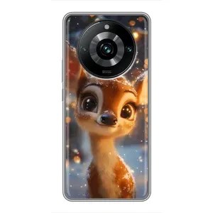 Яскравий чохол для Realme 11 Pro Plus з Зимові Оленята (Оленятко серед гірлянд)