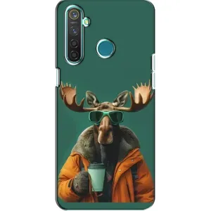 Чохол з принтом стильні тварини для RealMe 5 Pro (Лось з кавою)
