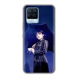 Чехлы Венсдей на Realme 8 Уэнсдей (AlphaPrint) (Уэнздей с зонтом)