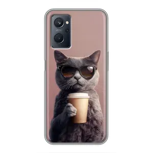 Чехол с принтом стильные животные для Реалми 9i (Кот с кофе)