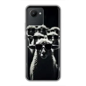 Чехол с принтом стильные животные для Реалми С30 (Овечка в очках)
