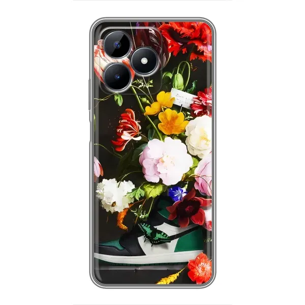 Чехол с принтом «Nike цветы» для Realme C51 Чехол с принтом «Nike цветы» для Realme C51