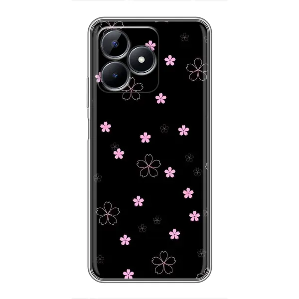 Чехол с принтом «Розовые цветы на черном» для Realme C51
