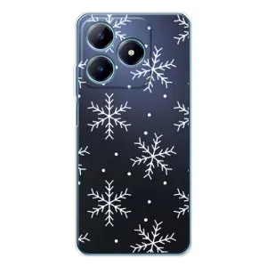 Зимние Чехлы для Реалми С63 4G - прозрачный фон (Белые снежинки)