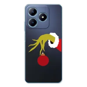 Зимние Чехлы для Реалми С63 4G - прозрачный фон (Гринч с игрушкой)