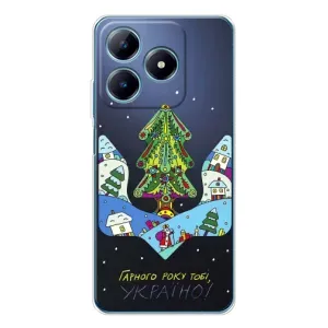 Зимние Чехлы для Реалми С63 4G - прозрачный фон (Рождественский герб)