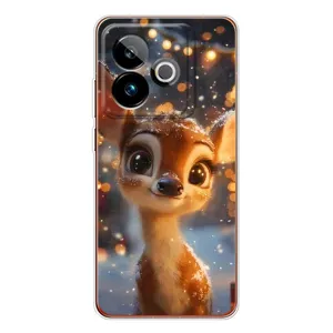 Яскравий чохол для Realme GT 7 з Зимові Оленята (Оленятко серед гірлянд)