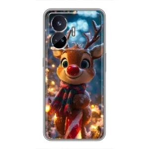 Яркий чехол для Realme GT Neo 5 с Зимними Оленятами (Олень с шарфом)