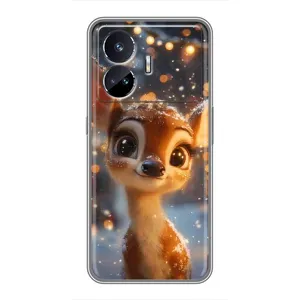 Яркий чехол для Realme GT Neo 5 с Зимними Оленятами (Олененок среди гирлянд)