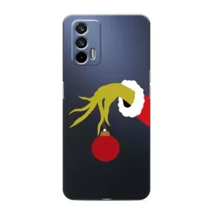 Зимние Чехлы для Реалми GT - прозрачный фон (Гринч с игрушкой)