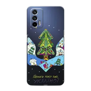 Зимние Чехлы для Реалми GT - прозрачный фон (Рождественский герб)