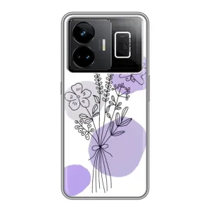 Силконовий чохол з принтом в квітах на Realme GT3 (Букет фіолетова абстракція)