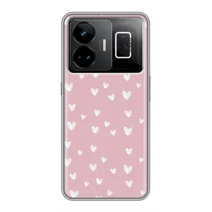 Чехол с розовым рисунком для Realme GT3 (Сердечки на розовом)