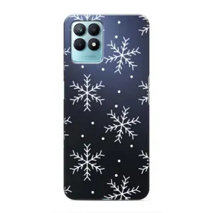 Зимні Чохли для RealMe NARZO 50 - прозорий фон (Білі сніжинки)