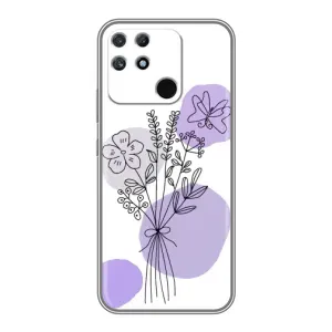Силиконовый чехол с принтом в цветах на Realme NARZO 50A (Букет фиолетовая абстракция)