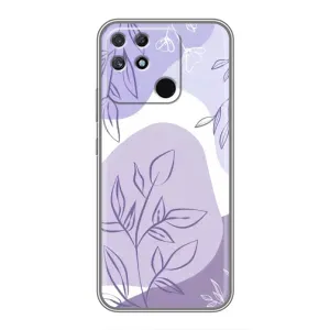 Силиконовый чехол с принтом в цветах на Realme NARZO 50A (Фиолетовые листья абстракция)