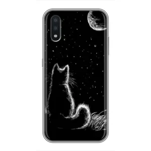 Чохол з принтом для Samsung Galaxy A01 (AlphaPrint) Модні коти (Котик і місяць)