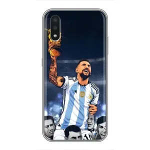 Чехлы для Samsung Galaxy A01 (Leo чемпион) (AlphaPrint) (Месси с кубком)